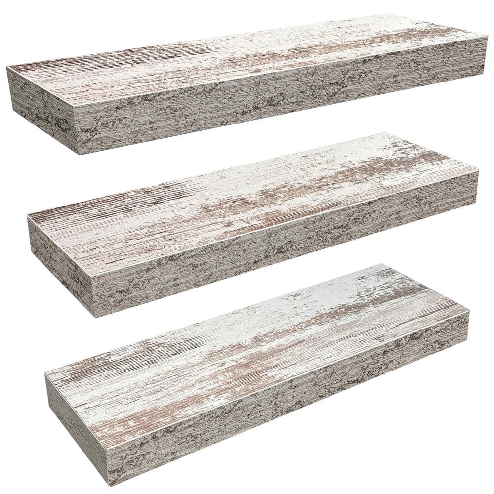 White Rustic Wood Floating Wall Shelves Set of 3
