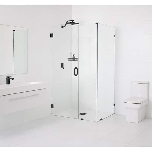 Glass Warehouse 59 in. W x 30 in. D x 78 in. H Pivot Frameless Corner Shower Enclosure in Matte Black Finish with Clear Glass