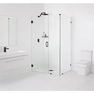 59 in. W x 32 in. D x 78 in. H Pivot Frameless Corner Shower Enclosure in Matte Black Finish with Clear Glass