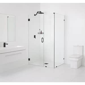 59 in. W x 30 in. D x 78 in. H Pivot Frameless Corner Shower Enclosure in Matte Black Finish with Clear Glass