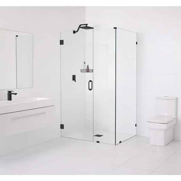 Glass Warehouse 59 in. W x 32 in. D x 78 in. H Pivot Frameless Corner Shower Enclosure in Matte Black Finish with Clear Glass