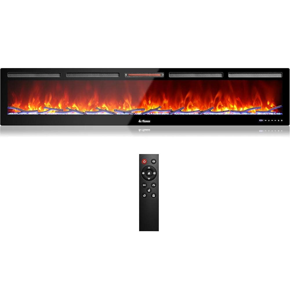 98-Inch Black Smart Wi-Fi Infrared Electric Fireplace with Remote Control