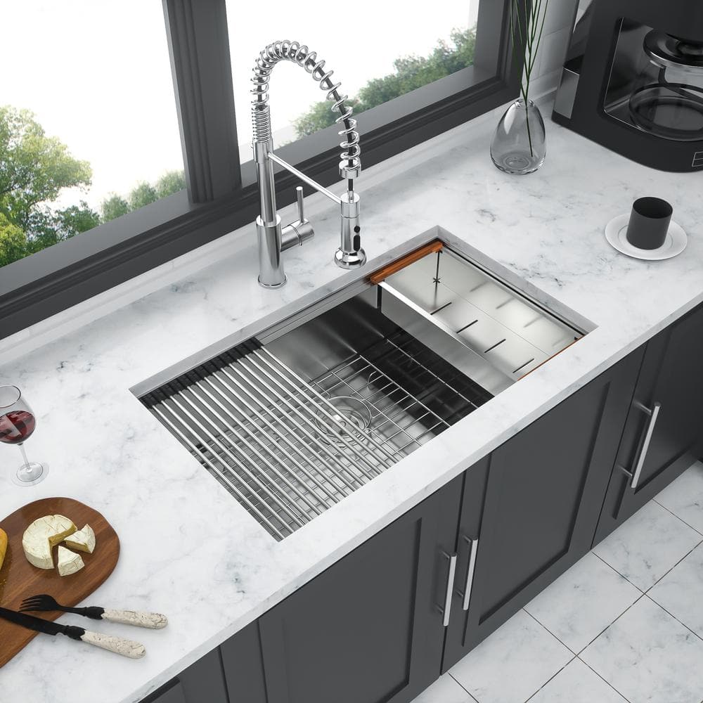 33'' Brushed Nickel Stainless Steel Undermount Single Bowl Sink