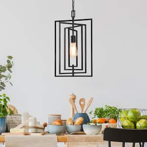 Modern Farmhouse Kitchen Pendant Lights, 1-Light Black Geometric Light Fixture for Kitchen Island with Swing Frame