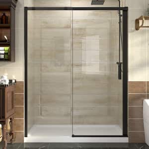 Hoven 60 in. W x 74 in. H Sliding Frame Shower Door in Matte Black Finish with Clear Glass