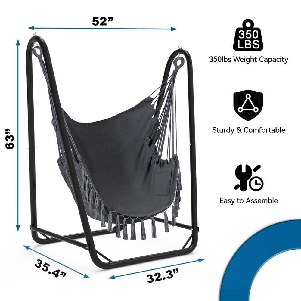 Gray Cotton U-Shaped Hammock Chair with Stand