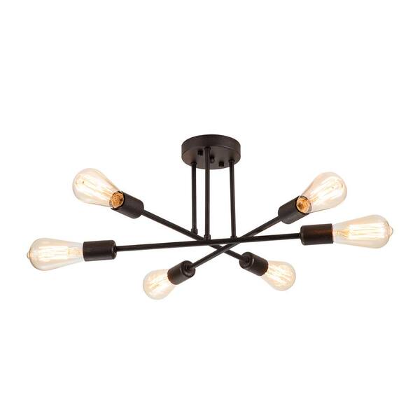 RRTYO Highlandville 23.62 in. 6-Light Bronze Sweep Gold Sputnik Semi Flush Mount