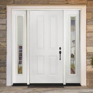 72 in. x 80 in. Element Series 4-Panel Primed White Left-Hand Steel Prehung Front Door with 16 in. Mini Blind Sidelites