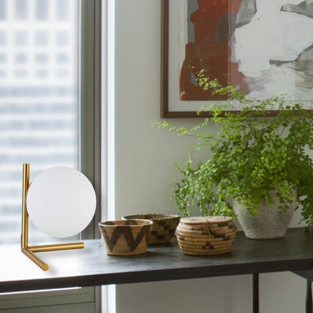 Aged Brass and White Globe Modern Table Lamp