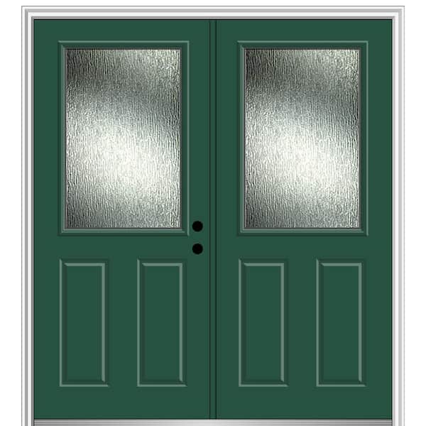 MMI Door Rain Glass 68 in. x 80 in. Left-Hand Inswing 1/2 Lite 2-Panel Painted Hunter Green Prehung Front Door, 6-9/16 in. Frame