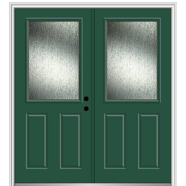 MMI Door Rain Glass 72 in. x 80 in. Left-Hand Inswing Hunter Green Fiberglass Prehung Front Door on 4-9/16 in. Frame