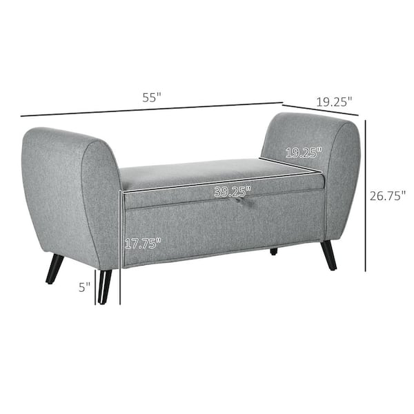 Storage - with The D x W 26.75 H HOMCOM Home 55 in. Modern in. Light Grey Depot 838-309V00LG x Arms in. Bench 19.25