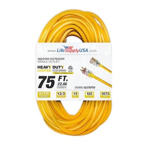 75 ft. 12-Gauge/3 Conductors SJTW Indoor/Outdoor Extension Cord with Lighted End Yellow (1-Pack)