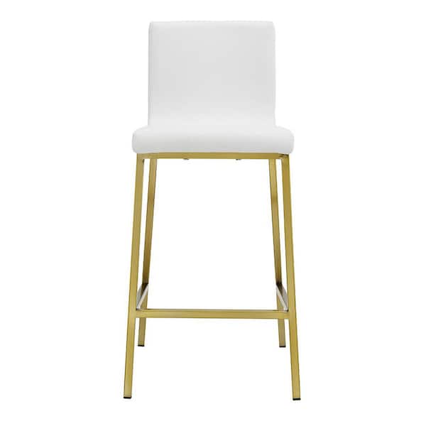 HomeRoots Charlie 25.99 in. White Low Back Metal Counter Stool with Faux Leather Seat Set of Two
