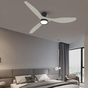 R3 52 in, Indoor White Ivory Flush Mount Ceiling Fan with Dimmable 3 CCT LED Light and Remote Control, DC Motor