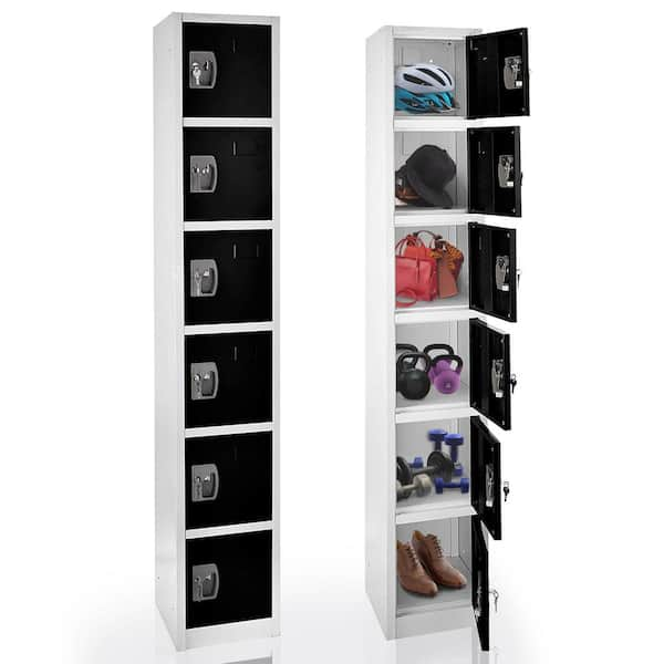 629-Series 72 in. H 6-Tier Steel Key Lock 6-Shelf Storage Locker Free Standing Cabinets for Home, School, Gym in Black