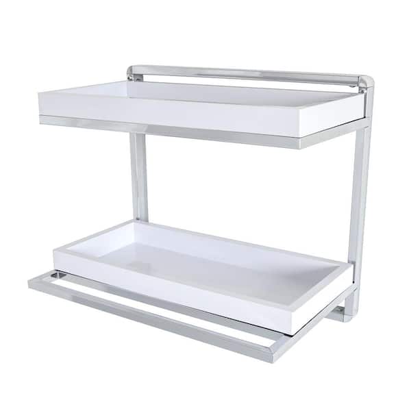 DANYA B Mindy 16 in. Chrome and White ABS Towel Rack and Double Decorative Wall Shelf