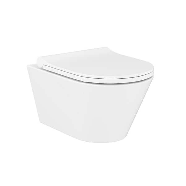 Charm 14 in. Wall Hung 1-Piece 1.28 GPF Dual Flush Elongated Toilet in Glossy White Seat Included