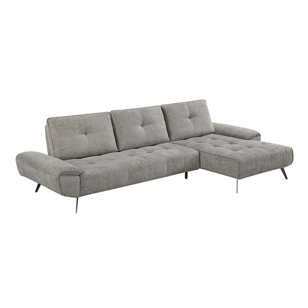 Lazzara Daphine 125 in. Pillow Top Arm 2-Piece Chenille Fabric Sectional Sofa in Dove Gray with Right Chaise