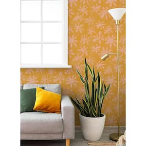 Orange Orange Field of Flowers Peel and Stick Wallpaper Sample