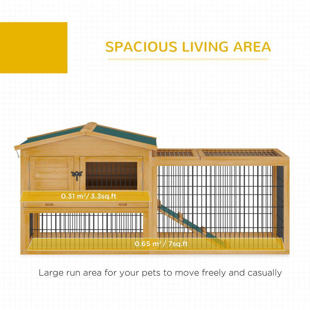 Beige Wooden Guinea Pig Hutch with Ramp and Waterproof Roof