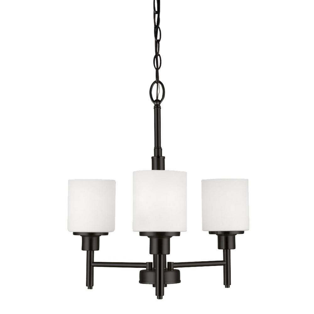 Aubrey Matte Black 3-Light Chandelier with Frosted Glass Shades