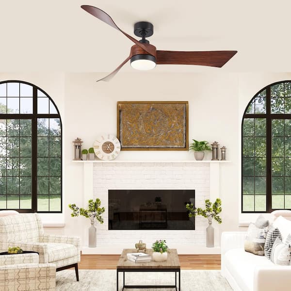 Merra 54 LED Indoor Wood Grain Mid-Century Modern Ceiling Fan