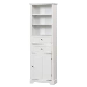 22 in. W x 10 in. D x 67 in. H White Linen Cabinet with Adjustable Shelf, Door and 2-Drawers