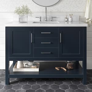 Bayhill 49 in. W x 22 in. D x 36 in. H Bath Vanity in Midnight Blue with Carrara White Marble Top