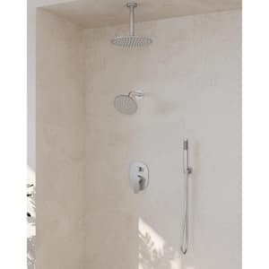 3-Spray Patterns 10, 6 in. Single Handle Ceiling,Wall Mount Fixed Shower Head Dual Shower Head in Brushed Nickel