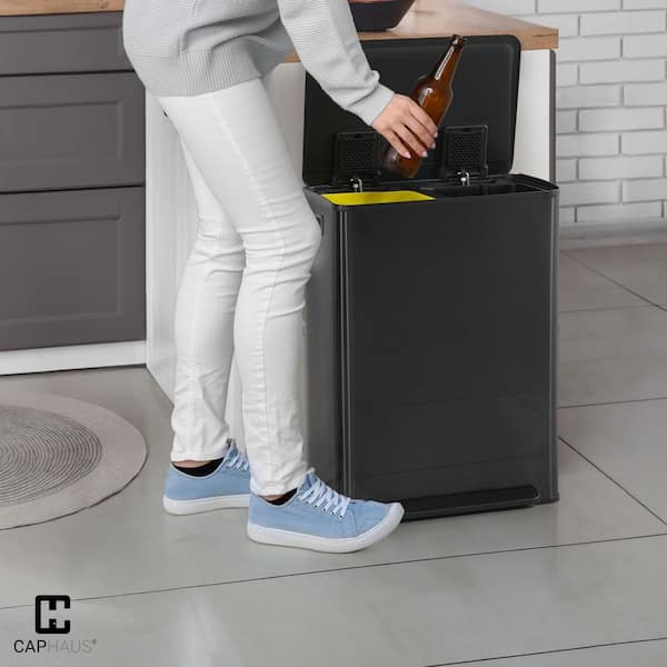 CAPHAUS 13.2 gal. Black Stainless Steel Metal Household Dual Trash