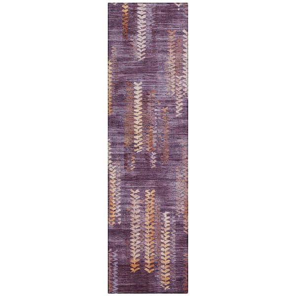 Chantille Machine Washable Indoor/Outdoor Abstract ACN2892 Eggplant 2 ft. x 7 ft. Runner Rug