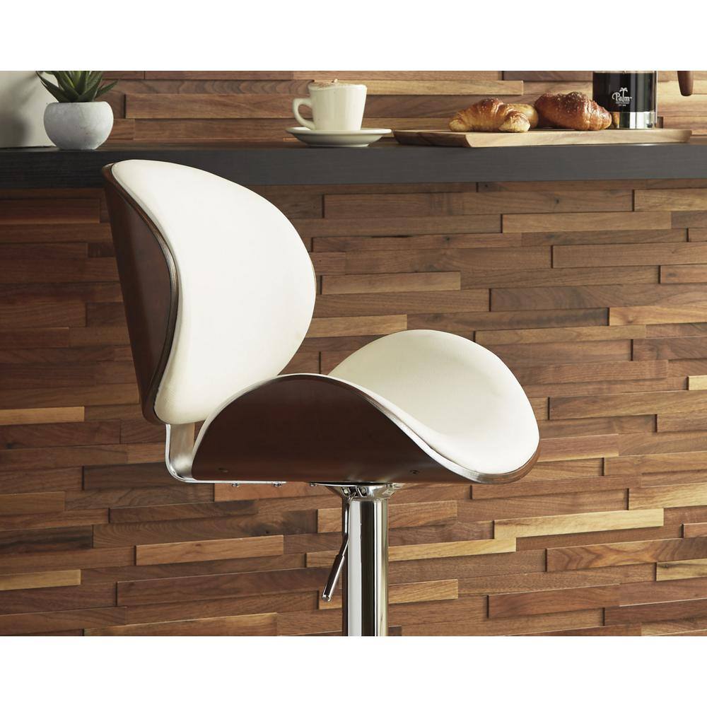 Adjustable Height Swivel Bar Stool in Brown & Bone White