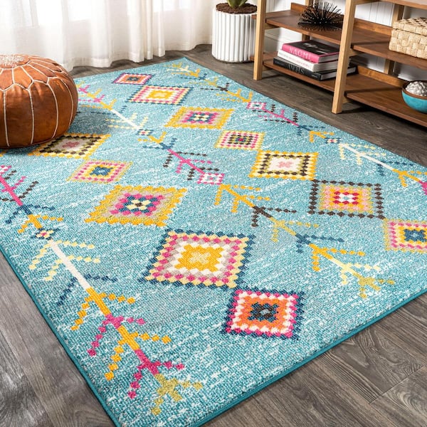 JONATHAN Y Tribal Love Light Blue/Multi 8 ft. x 10 ft. Geometric Area Rug