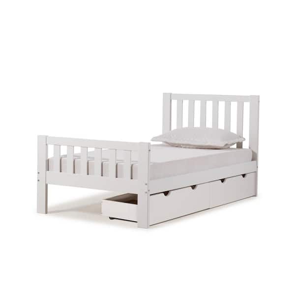 Alaterre Furniture Aurora White Twin Bed with Storage Drawers