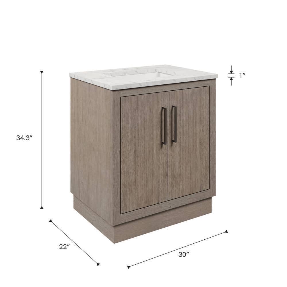 Rustic Grey Oak 30'' Freestanding Vanity with White Marble Top