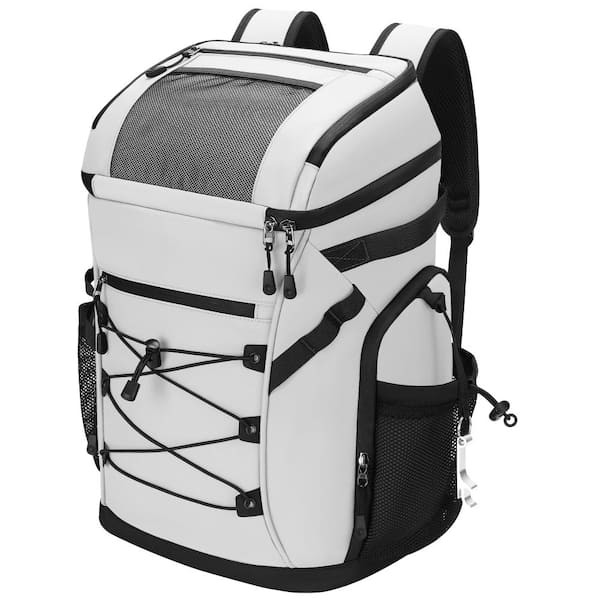 Double Decker 30L Cooler Picnic Backpack White, 48 Cans Leak Proof Waterproof Insulated Outdoor Bag