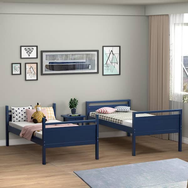 Twin Over Navy Twin Bunk Bed Convertible 2 Individual Beds Wooden