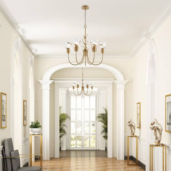 5-Light Gold Chandelier with Glass Shade for Kitchen Island Foyer