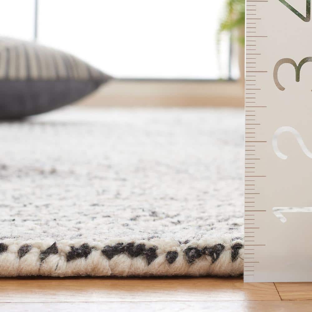Ivory and Charcoal Wool Handmade Tufted Runner Rug, 2'-3" x 8'