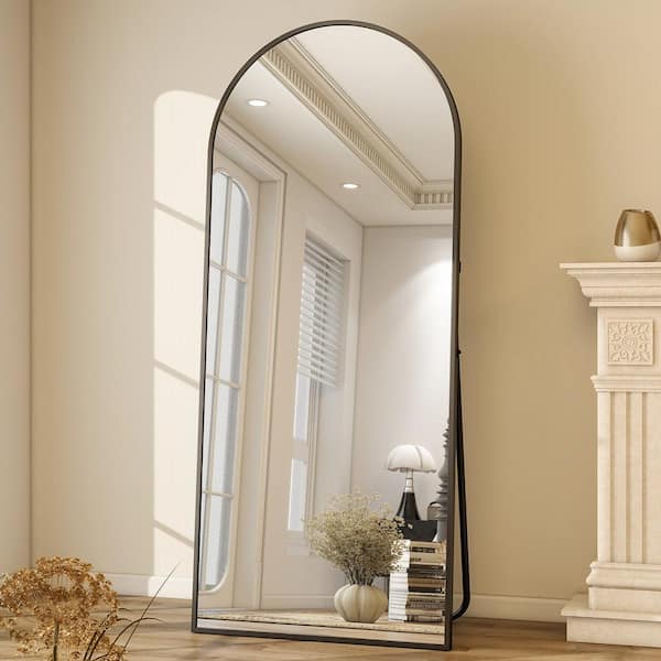 30 in. W x 71 in. H Arched Classic Black Aluminum Alloy Framed Oversized Full Length Mirror Floor Mirror