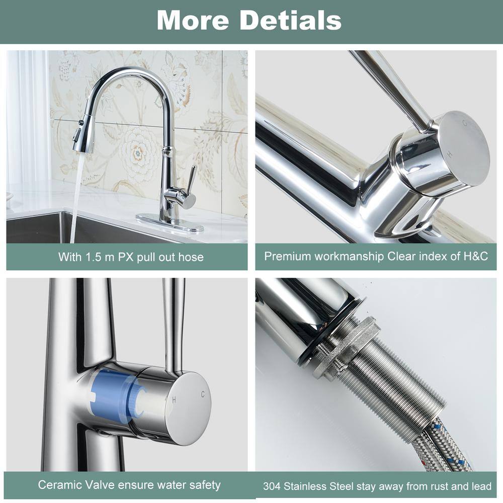 Chrome High Arc Single Handle Pull Down Kitchen Faucet