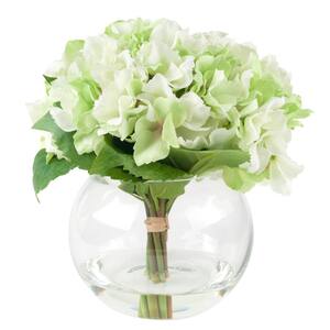 9 in. Artificial Hydrangea Floral Green Arrangement