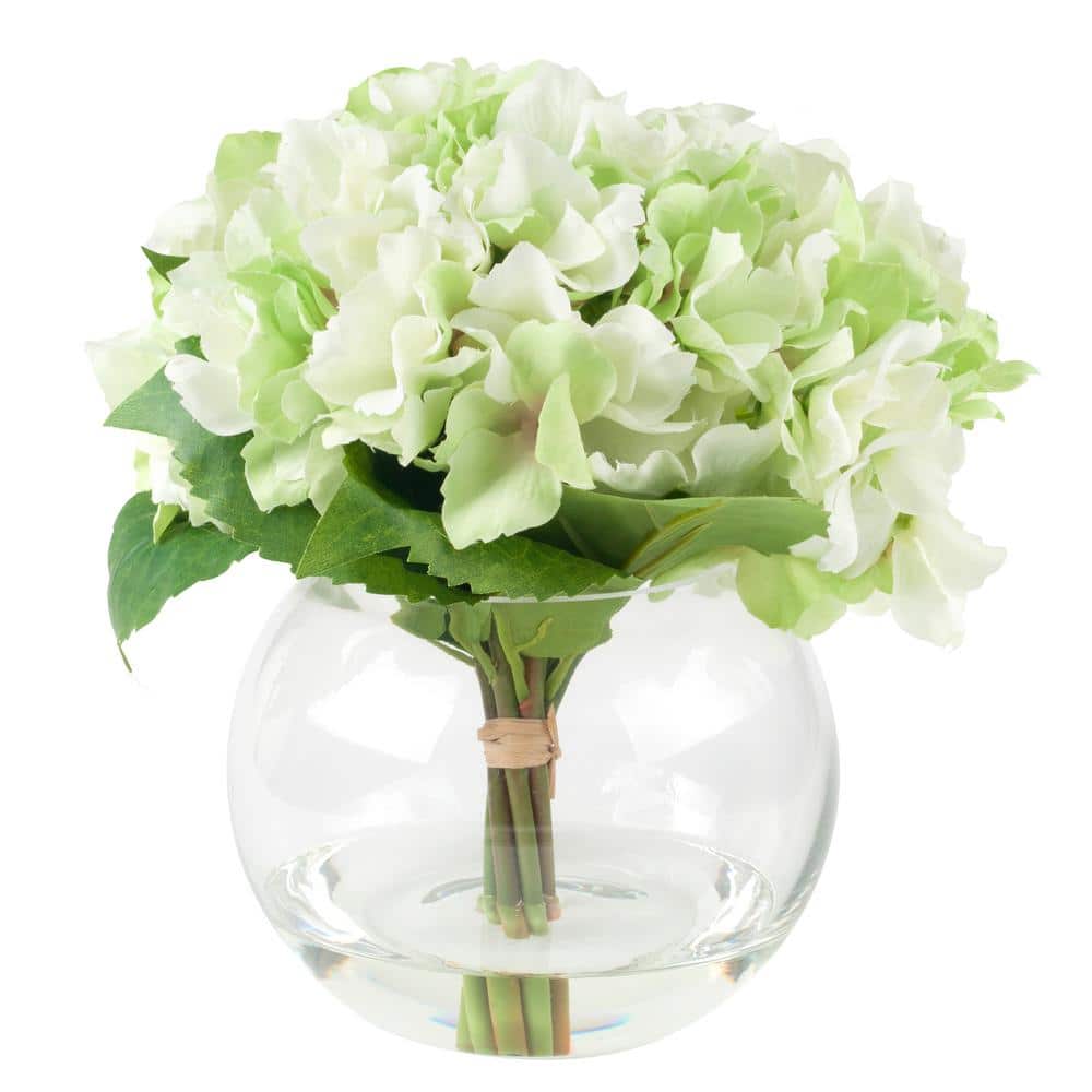 Summer Breeze Hydrangea & Rose Faux Topiary in Glass Vase