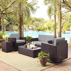 Palm Harbor 5-Piece Wicker Outdoor Conversation Set with Grey Cushions