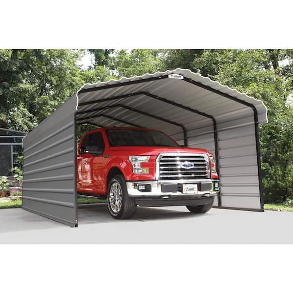 Arrow 12 ft. W x 20 ft. D x 7 ft. H Charcoal Galvanized Steel Carport with 2-Side Wall Kits