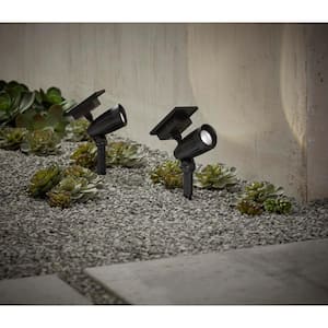 Solar 50 Lumens Black Outdoor Integrated LED Adjustable Beam Spotlight (2-Pack); Weather/Water/Rust Resistant