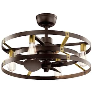 Cavelli 13 in. Indoor Satin Natural Bronze Downrod Mount Fandelier Ceiling Fan with LED Bulbs with Wall Control Included