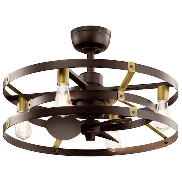 KICHLER Cavelli 13 in. Indoor Satin Natural Bronze Downrod Mount Fandelier Ceiling Fan with LED Bulbs with Wall Control Included