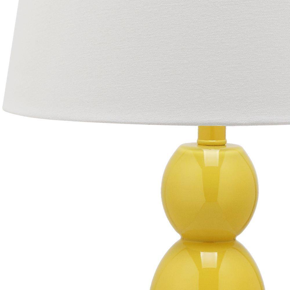 Elegant Yellow Glass Orb Table Lamp Set with Off-White Shade